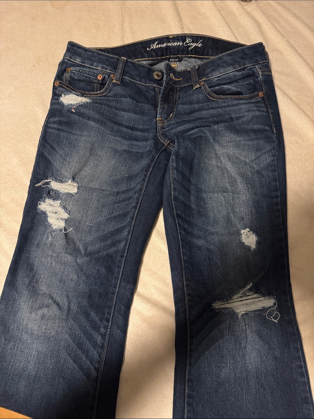 American Eagle Outfitters Women's Dark Indigo Distressed Bootcut Jeans